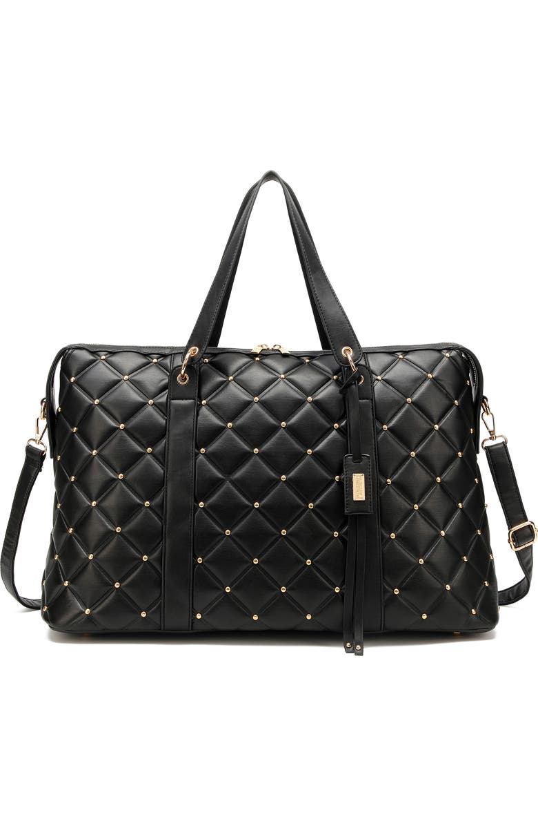 Badgley Mischka Collection Quilted Weekend Duffle Bag, Alternate, color, Black