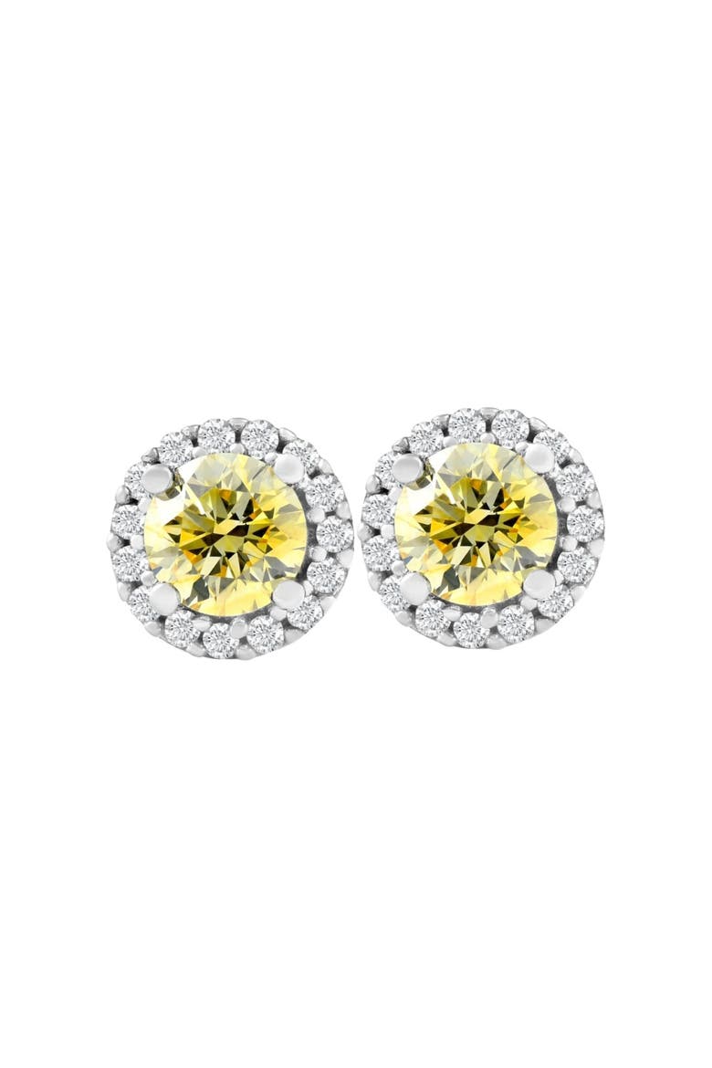 1/2 Ct Halo Fancy Canary Lab Grown Diamond Studs 10k Gold Earrings, Main, color, 10K White Gold