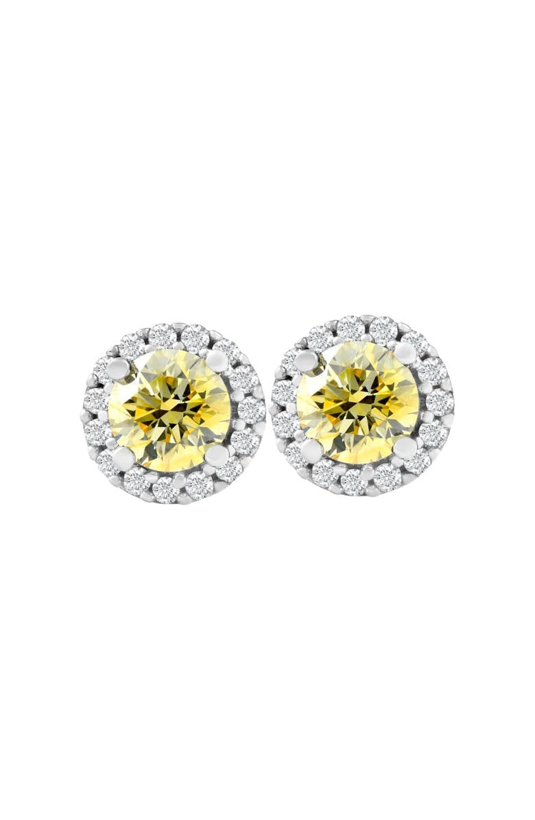 Bliss Diamond 1/2 Ct Halo Fancy Canary Lab Grown Diamond Studs 10k Gold Earrings, Main, color, 
