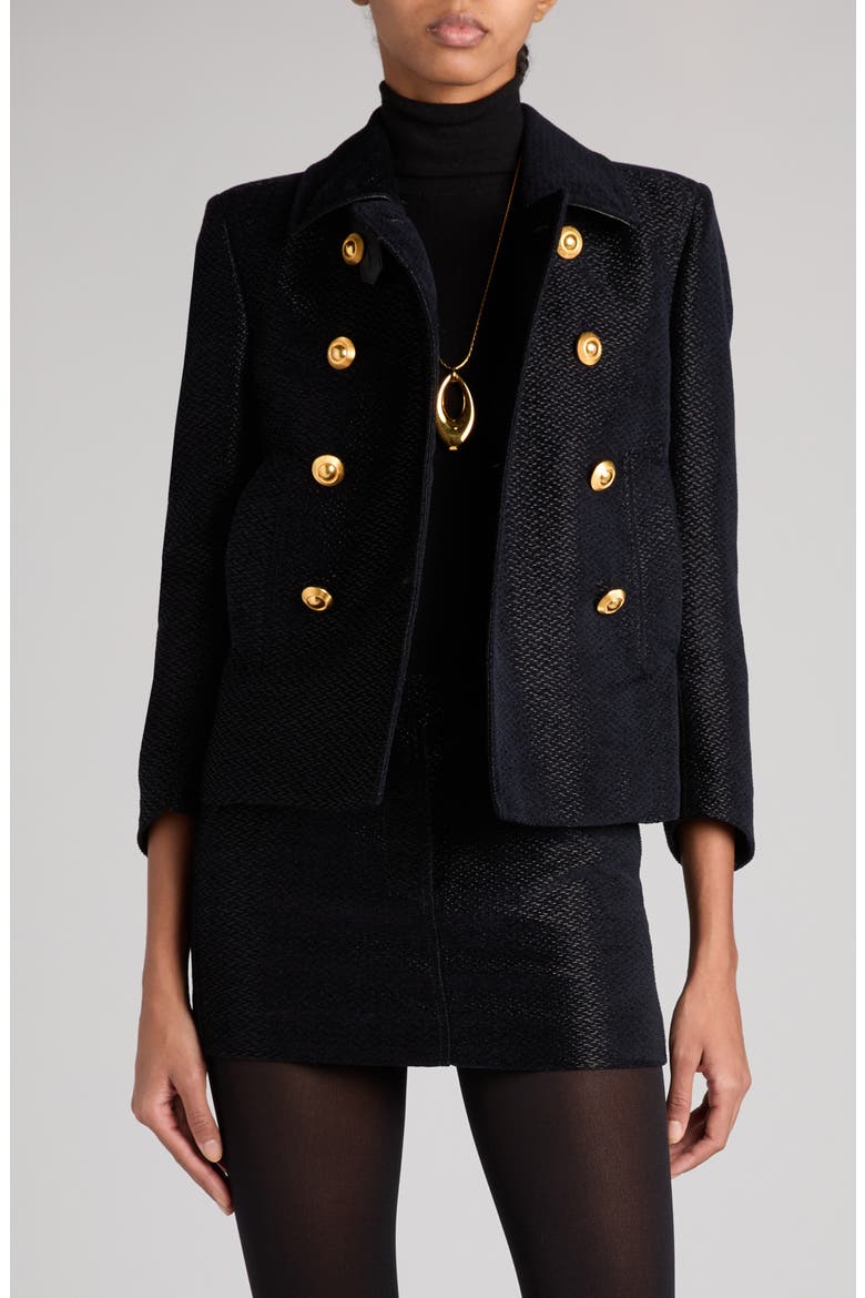 Double Breasted Bouclé Jacket, Main, color, COMBO BLACK/ BLUE
