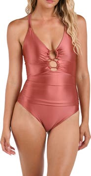 La Blanca Earth Lace-Up Underwire One-Piece Swimsuit