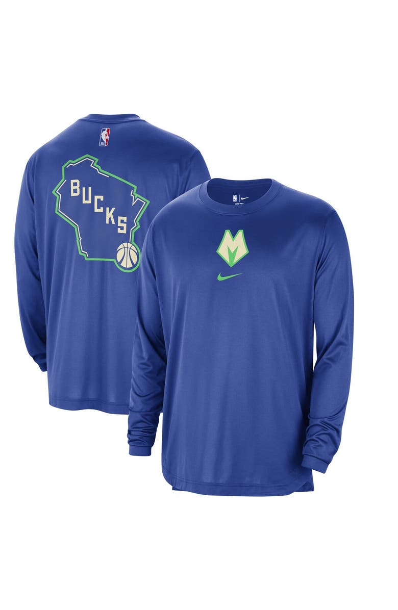 Nike Men's Nike Royal Milwaukee Bucks 2023/24 City Edition Authentic Pregame Performance Long Sleeve Shooting T-Shirt, Main, color, 