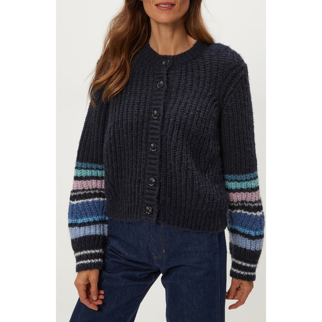 Michael Stars Lumi Striped Crew Cardigan In Black