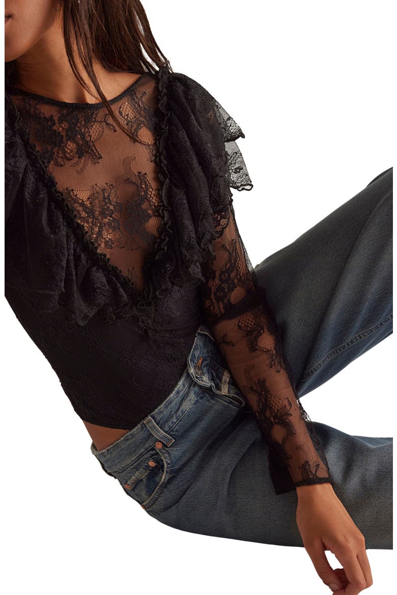Sunday Candy Lace Long Sleeve Bodysuit, Alternate, color, BLACK