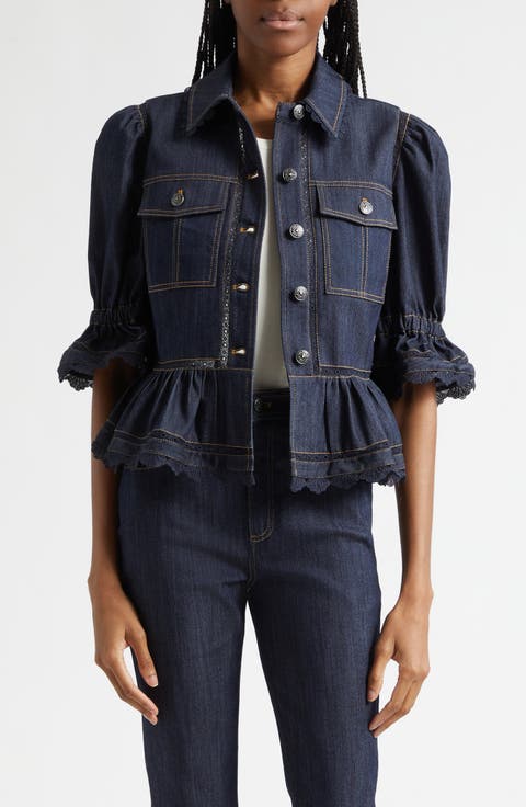 Guipure Lace Trim Peplum Jacket