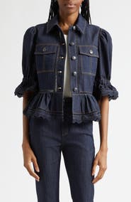 Cinq à Sept Guipure Lace Trim Peplum Jacket