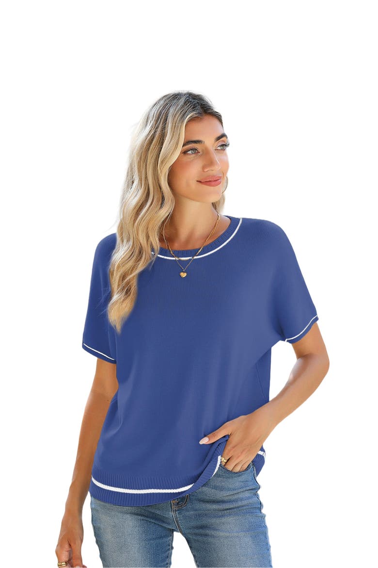 Lightweight Soft Knit Crewneck Top, Main, color, Blue