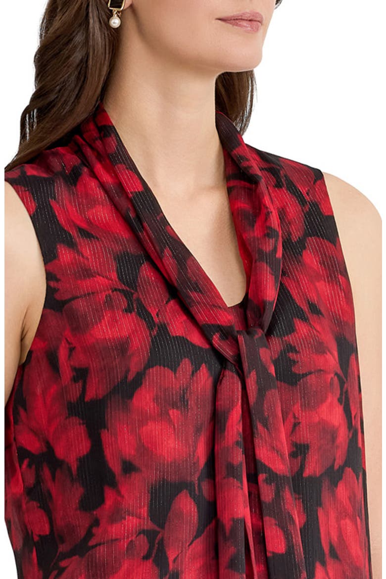 Tie Neck Sleeveless Metallic Chiffon Top, Alternate, color, FIRE RED MULTI