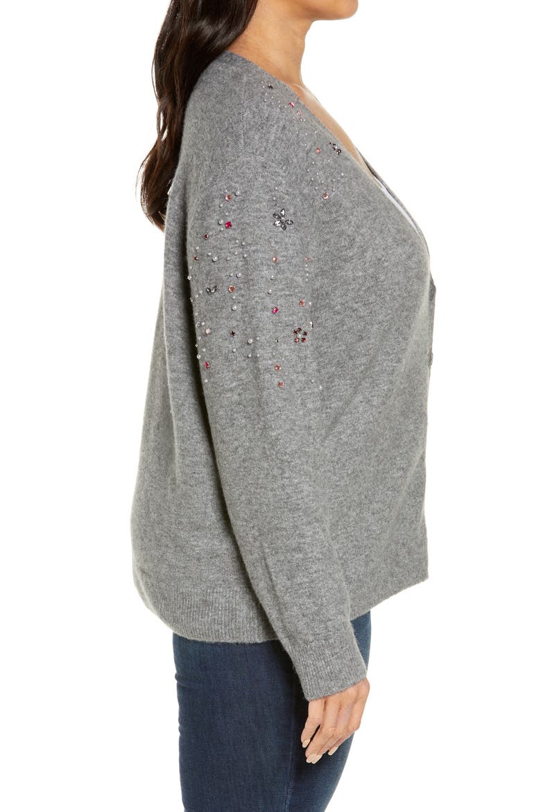 Embellished Cardigan Sweater, Alternate, color, GREY DARK HEATHER