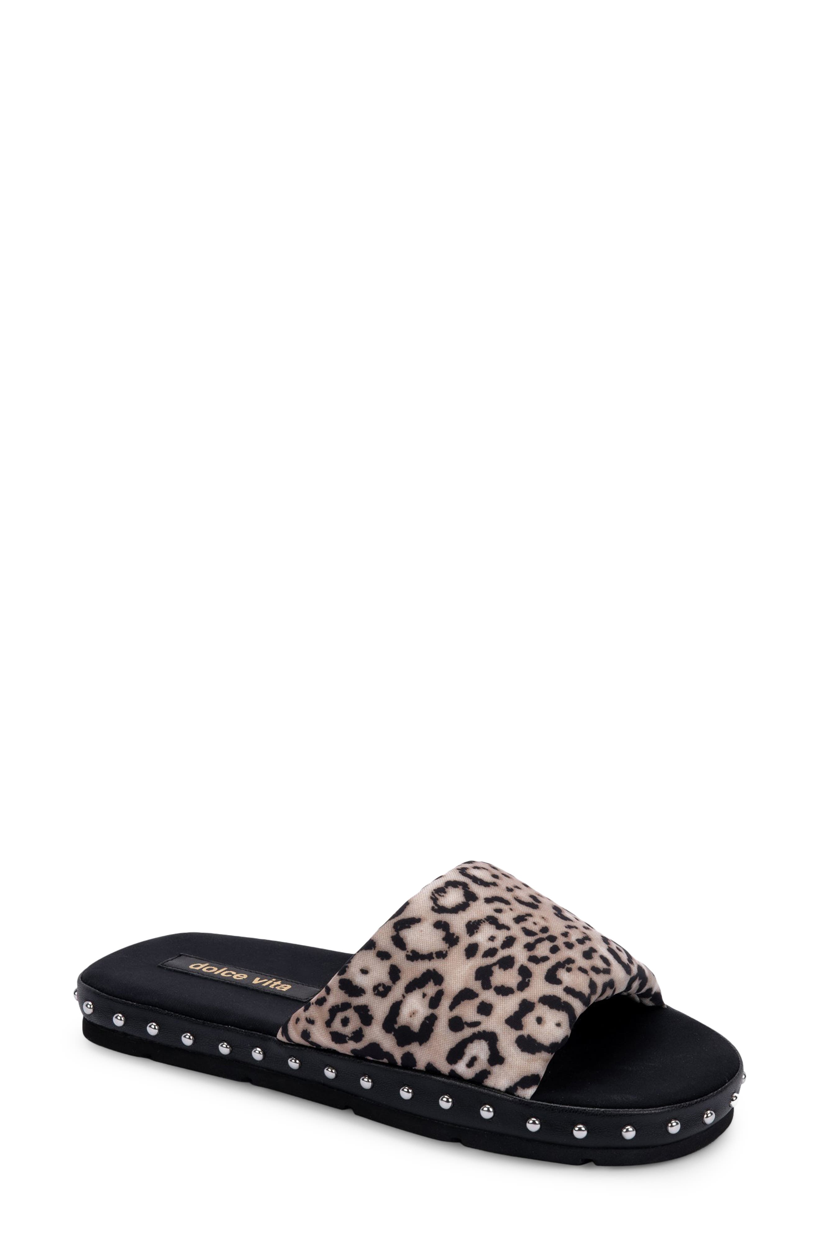 Faux Fur Platform Slide Slipper, Main, color, BEIGE LEOPARD NEOPRENE