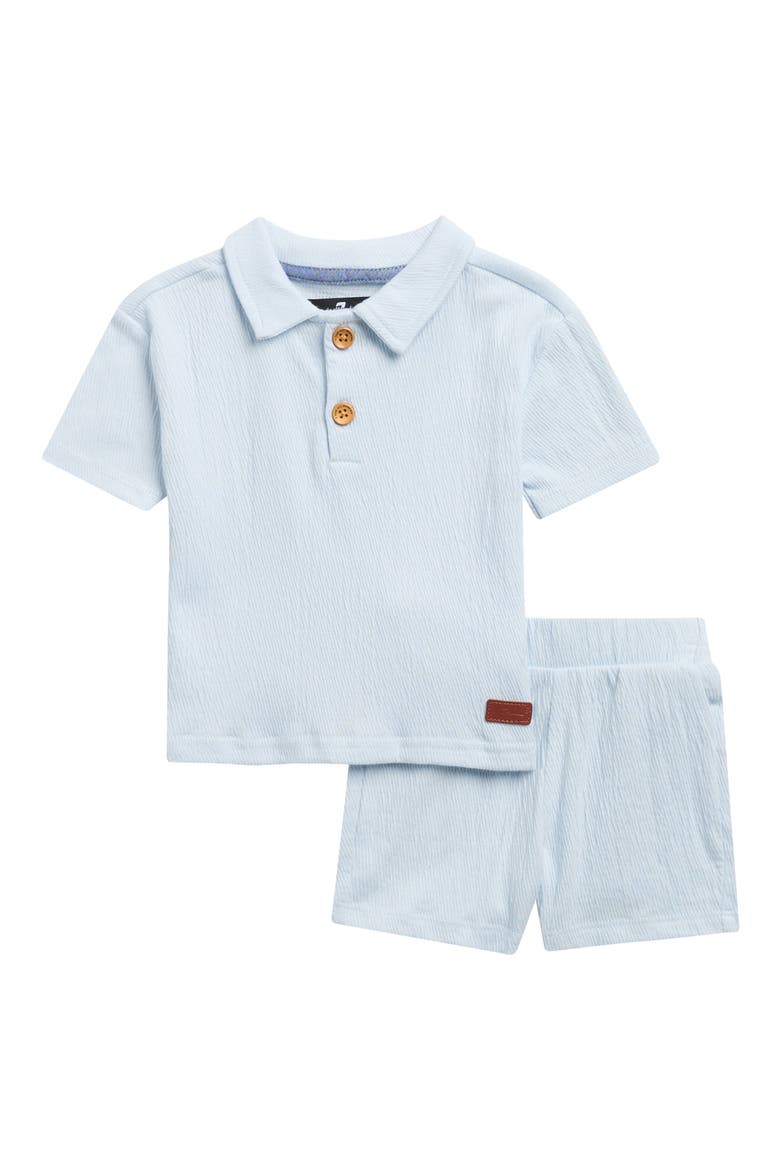 Crinkle Cotton Blend Polo & Shorts Set, Main, color, MISTY BLUE