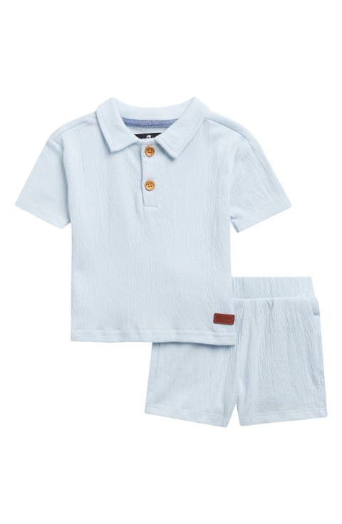 Crinkle Cotton Blend Polo & Shorts Set (Baby)