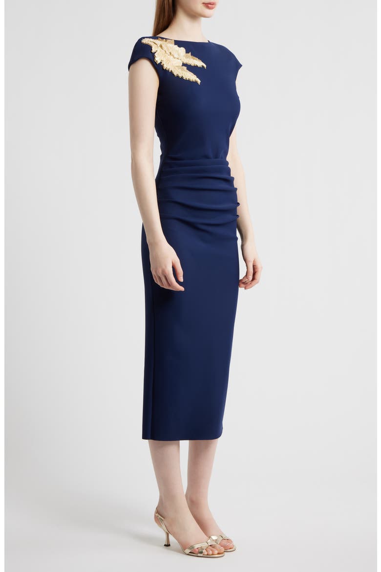 Metallic Feather Detail Cocktail Sheath Dress, Alternate, color, BLUE NOTTE