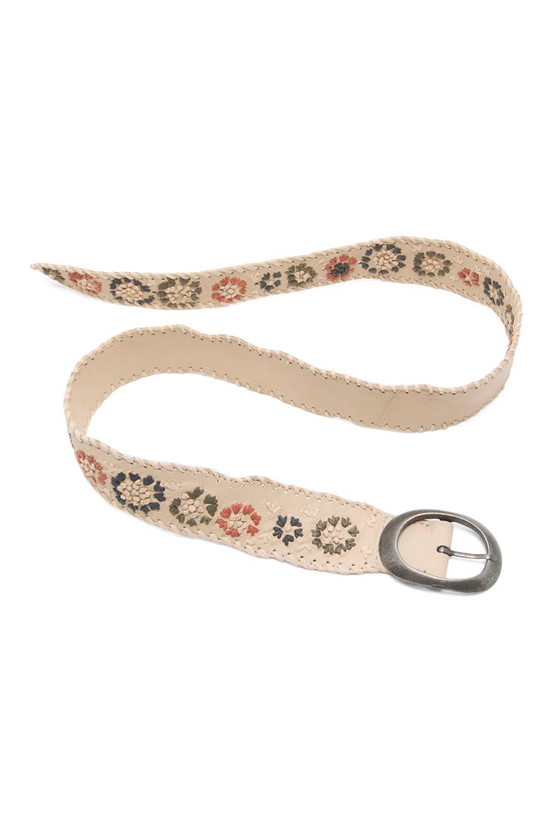 Dreaming Whipstitch Leather Belt, Main, color, NATURAL