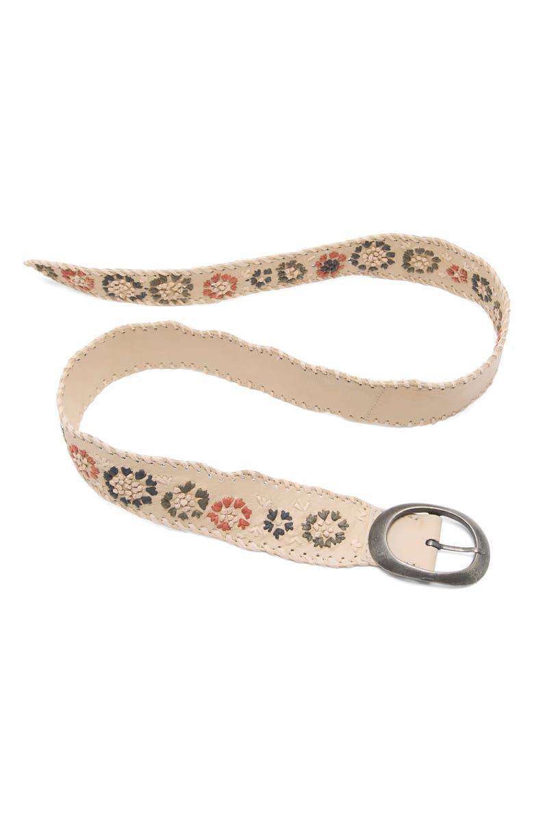 Free People Dreaming Whipstitch Leather Belt, Main, color, Natural