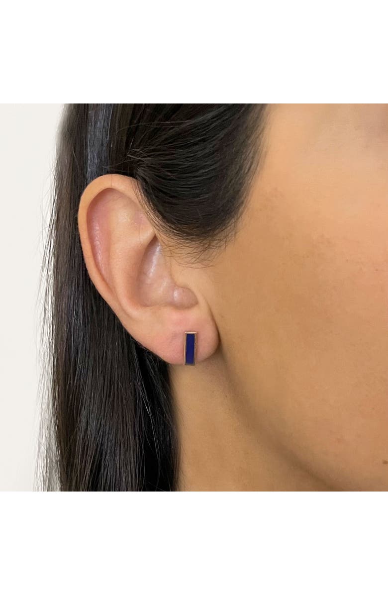 The Lovery Fine Jewelry Lapis Bar Stud Earrings, Alternate, color, Blue