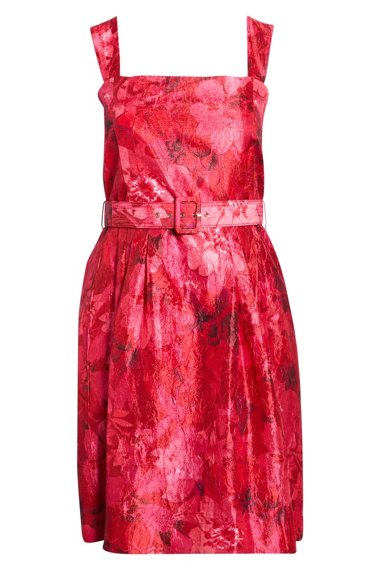 Floral Print Crinkle Belted Dress, Alternate, color, CRIMSON