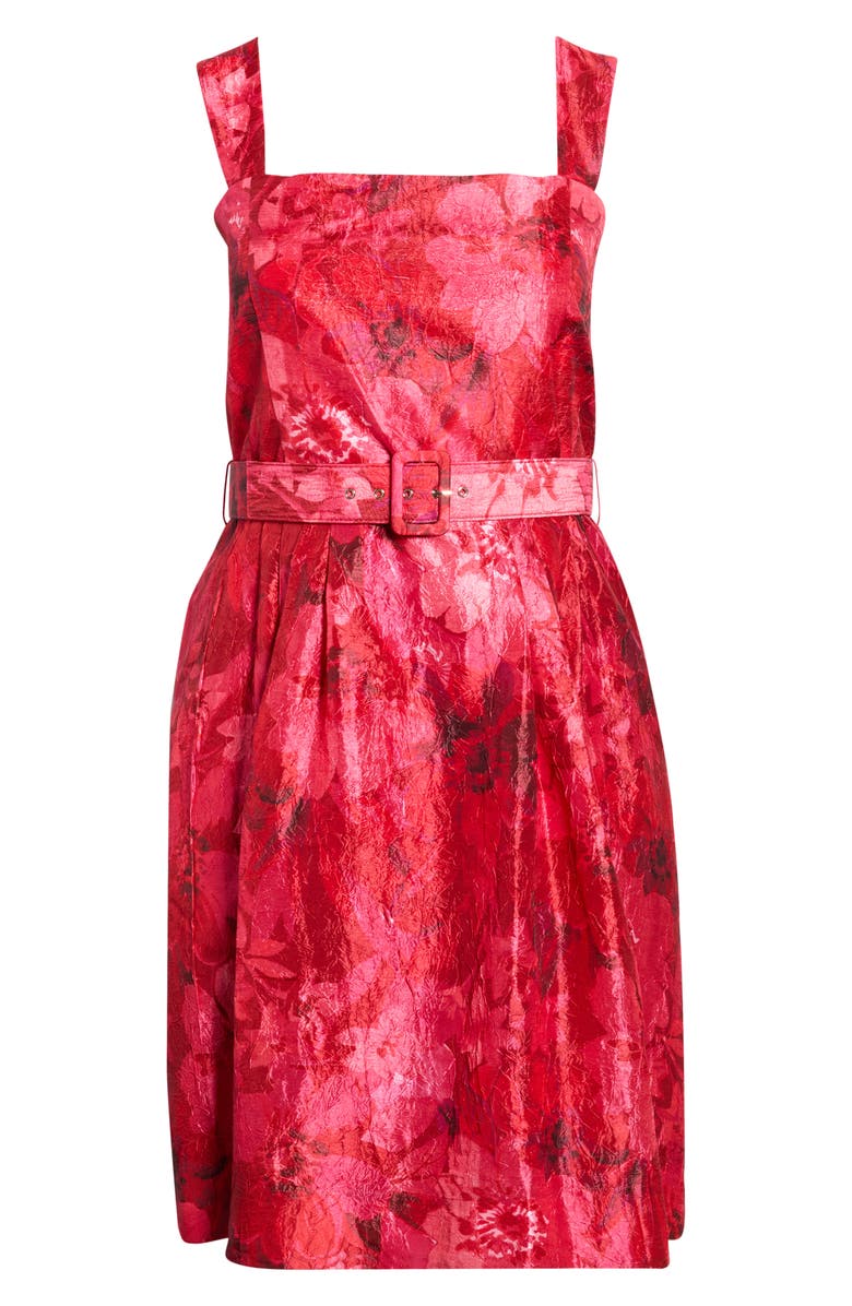 Tahari ASL Floral Print Crinkle Belted Dress, Alternate, color, Crimson