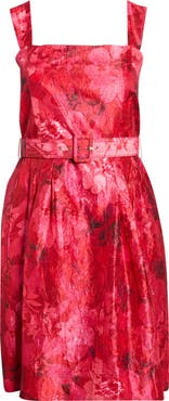 Tahari ASL Floral Print Crinkle Belted Dress