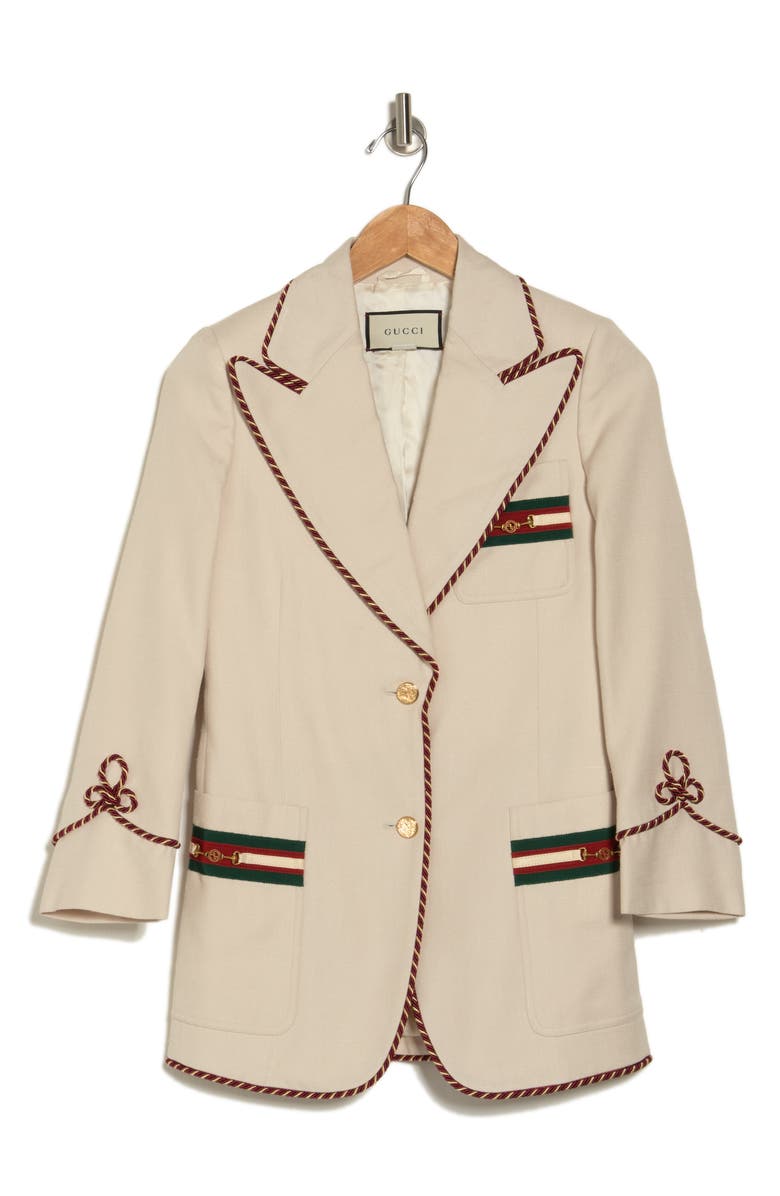 Gucci One Button Peak Lapel Piped Blazer, Alternate, color, White