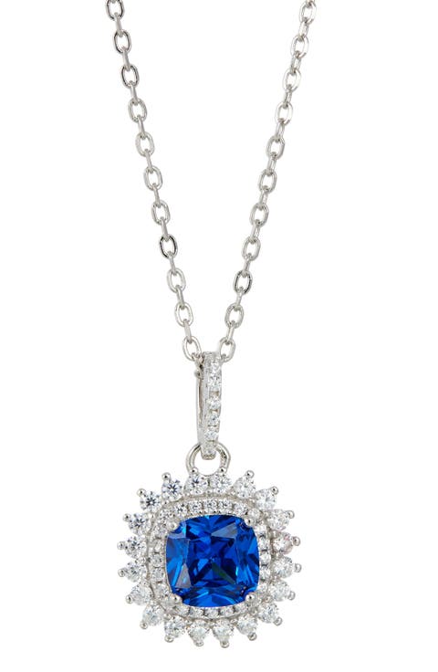 Cushion Cubic Zirconia Double Halo Pendant Necklace