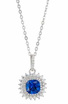 SAVVY CIE JEWELS Cushion Cubic Zirconia Double Halo Pendant Necklace