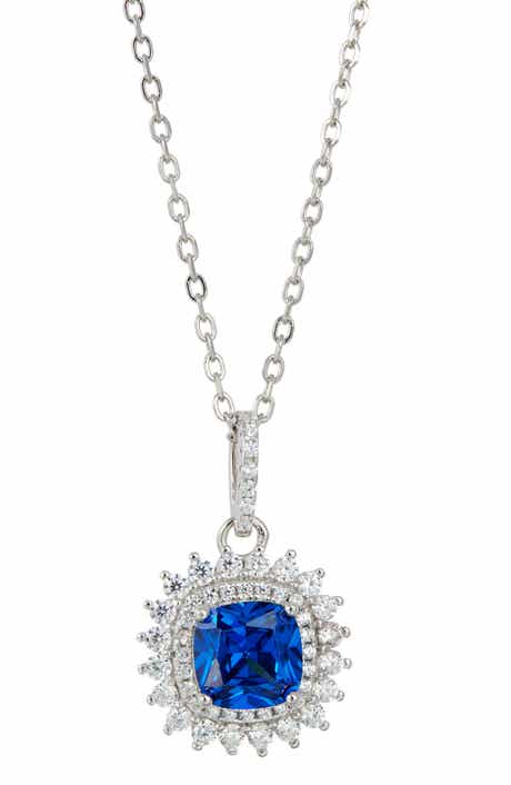 SAVVY CIE JEWELS Cushion Cubic Zirconia Double Halo Pendant Necklace