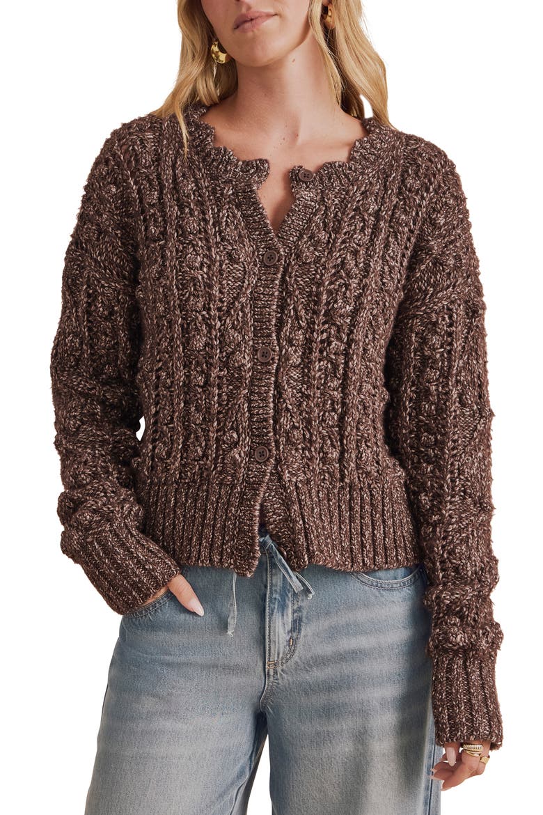Hartford Pompom Cotton Blend Cardigan, Main, color, JAVA BROWN