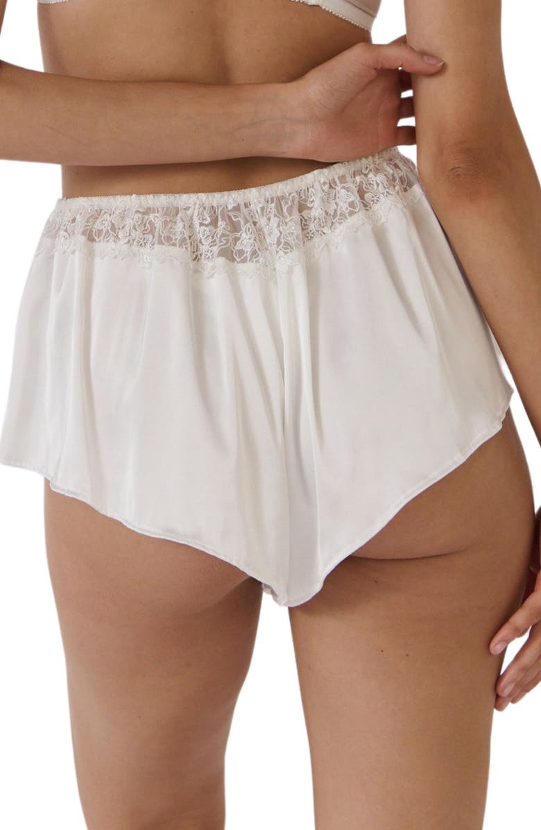 Kat The Label Mandy Lace Trim Satin Tap Shorts, Alternate, color, White
