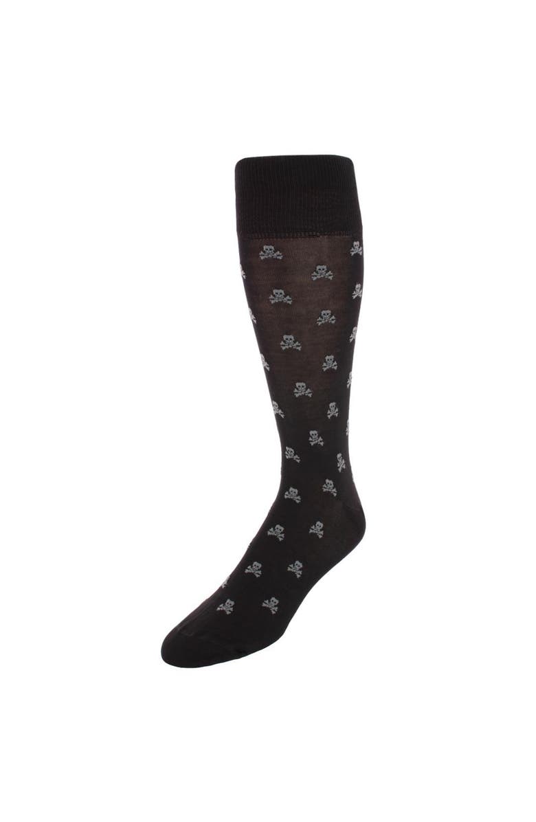 Trafalgar Rodger Skull and Cross Bones Mercerized Cotton Mid-Calf Socks, Main, color, Black With Steel