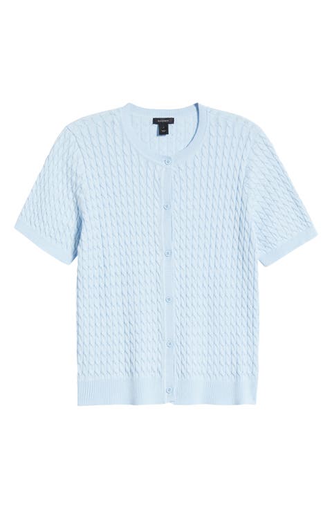 Cable Knit Cotton Button Front Cardigan