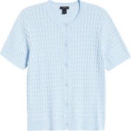 Halogen® Cable Knit Cotton Button Front Cardigan