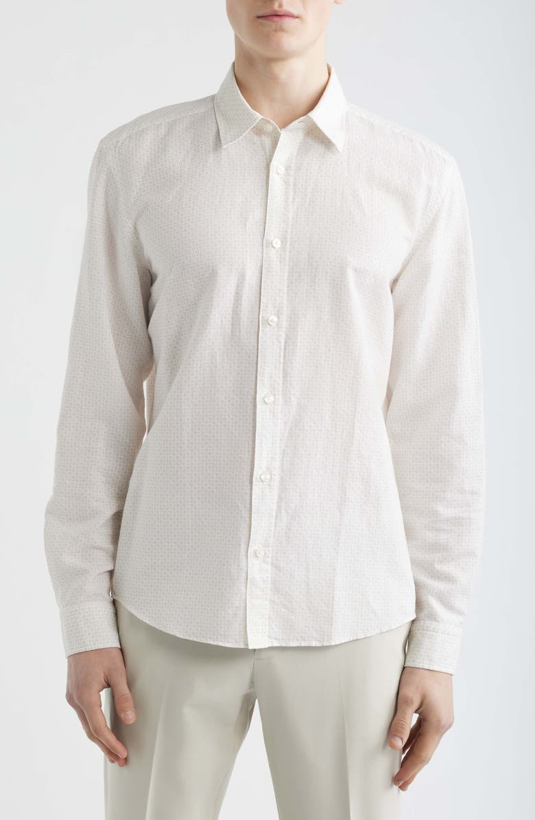 BOSS Liam Regular Fit Linen & Cotton Button-Up Shirt, Main, color, White