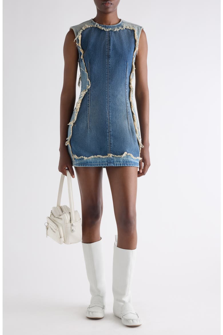 Sleeveless Deconstructed Denim Minidress, Alternate, color, MID BLUE