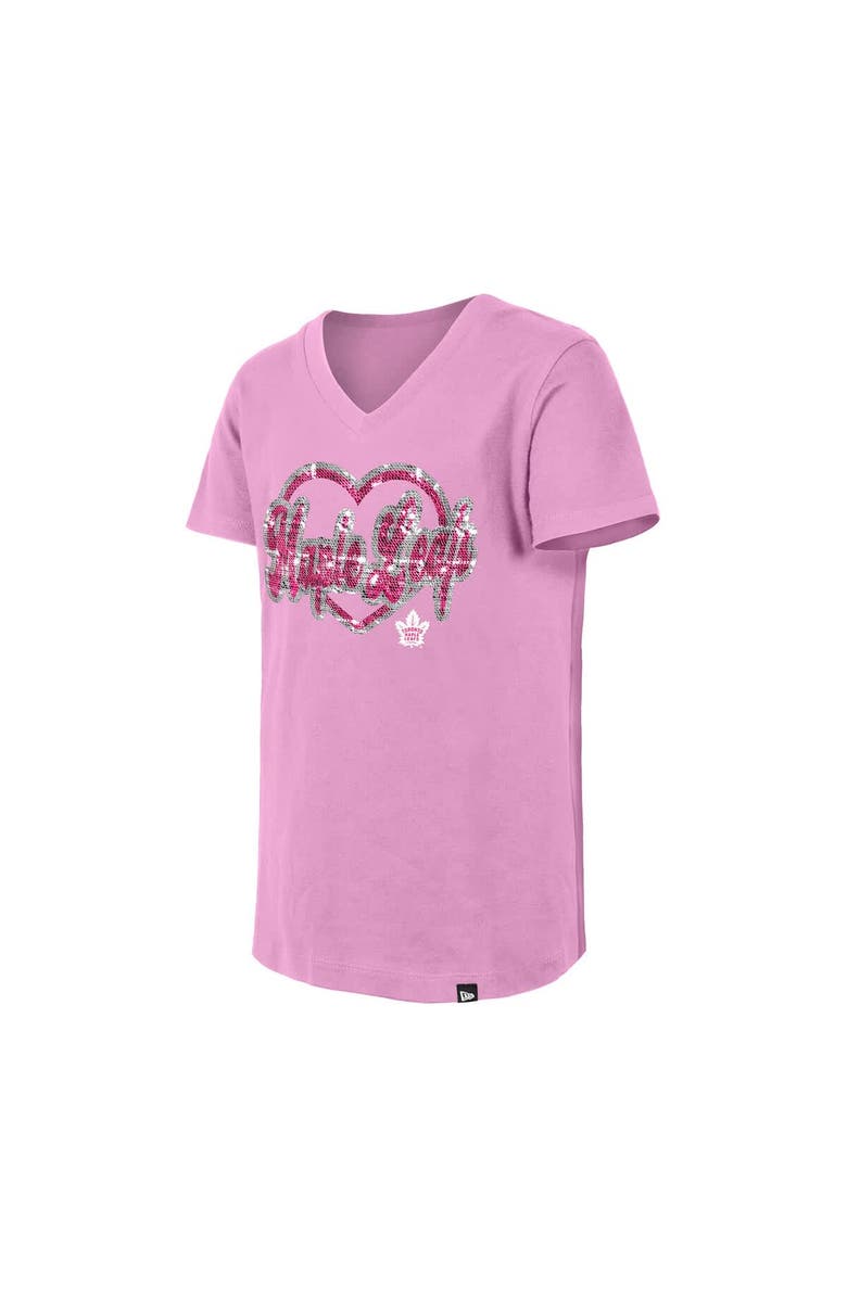 New Era Girl's Youth New Era  Pink Toronto Maple Leafs Flip Sequin V-Neck T-Shirt, Alternate, color, Pink