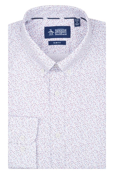 Micro Floral Print Slim Fit Dress Shirt