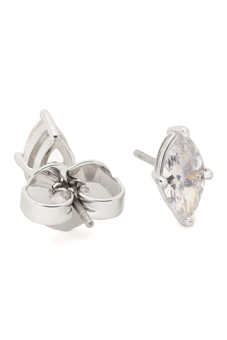marquise cut solitaire stud earrings, Alternate, color, CLEAR/ SILVER