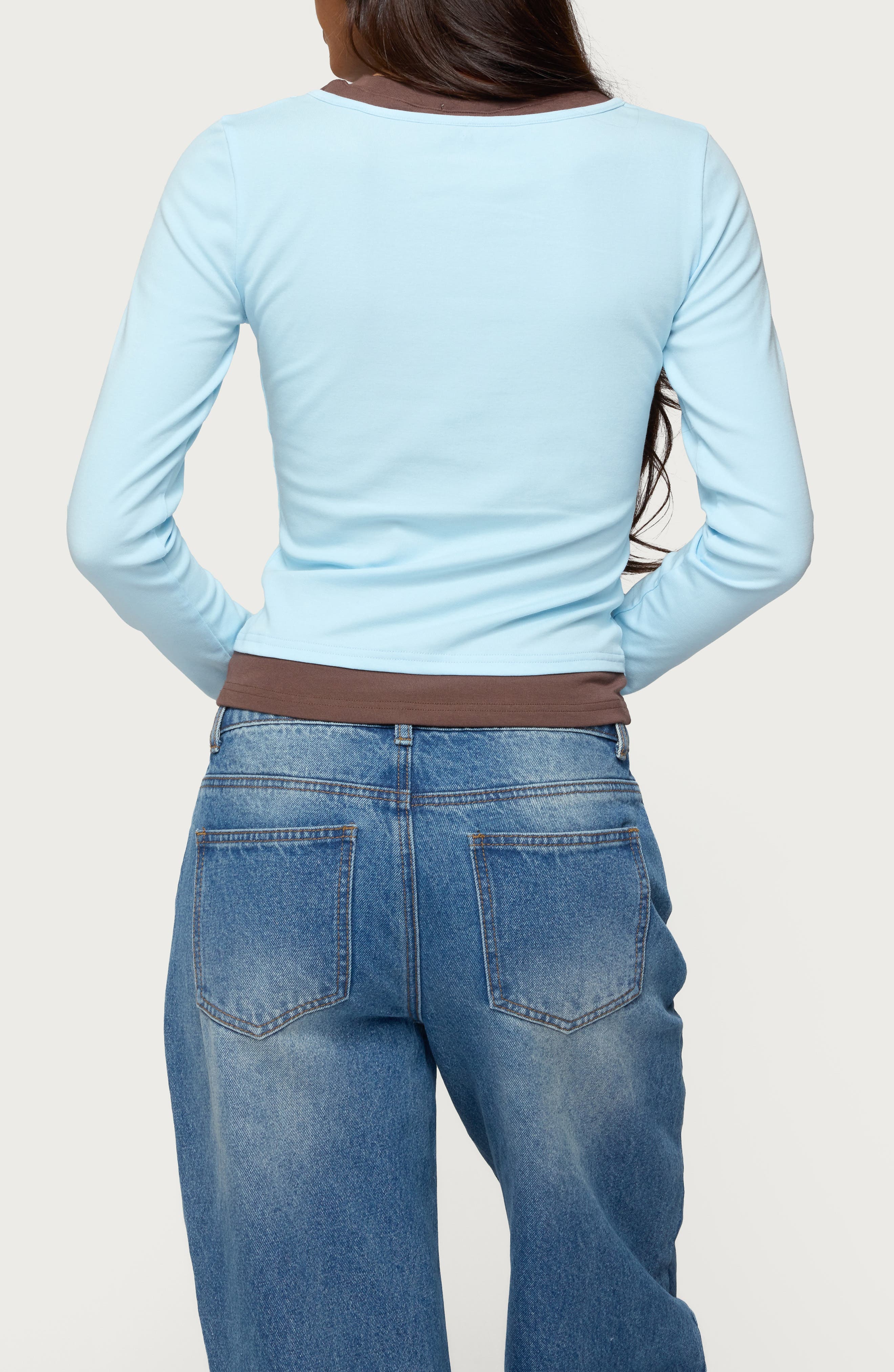 Layered Look Long Sleeve Stretch Cotton Top - image 2