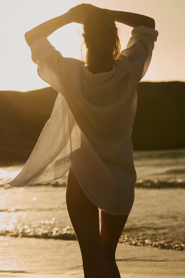 Linen Beach Shirt, Main, color, White