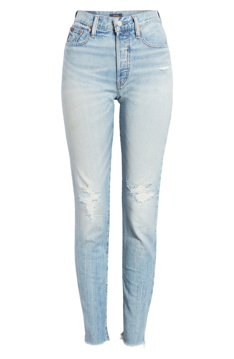 Polo Ralph Lauren Distressed Raw Hem Skinny Jeans, Alternate, color, 