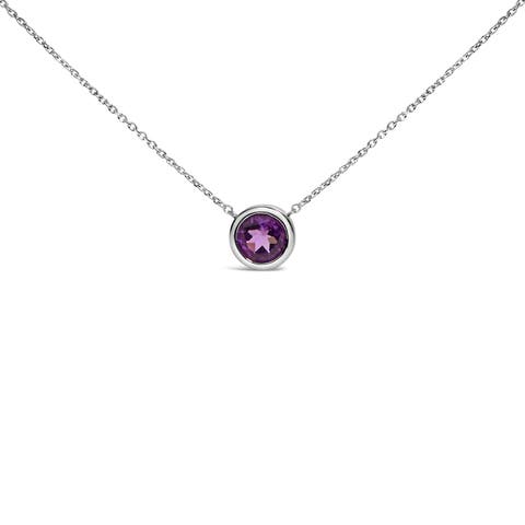 .925 Sterling Silver 7MM Bezel Set Created Gemstone Pendant Necklace - 18" Inches