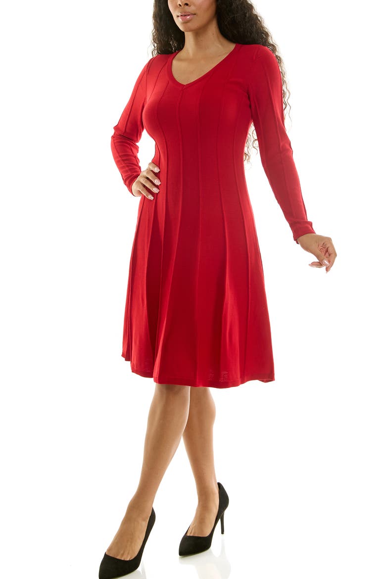 Long Sleeve A-Line Sweater Dress, Alternate, color, RED