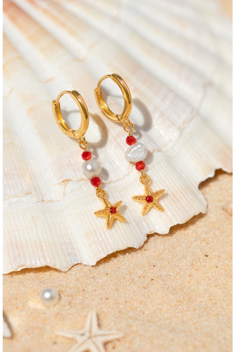 Starfish Dangle Hoop Earrings, Alternate, color, GOLD