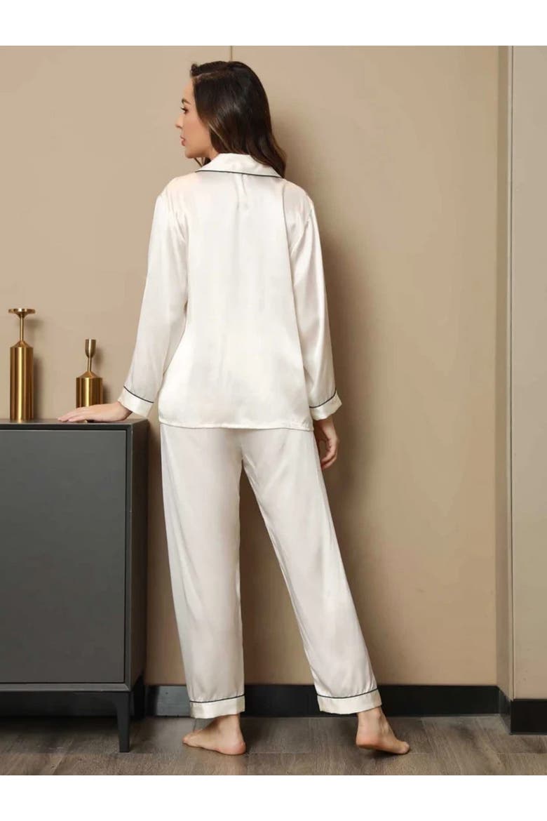 Pure Silk Long Sleeve Notch Collar Pajamas, Alternate, color, White
