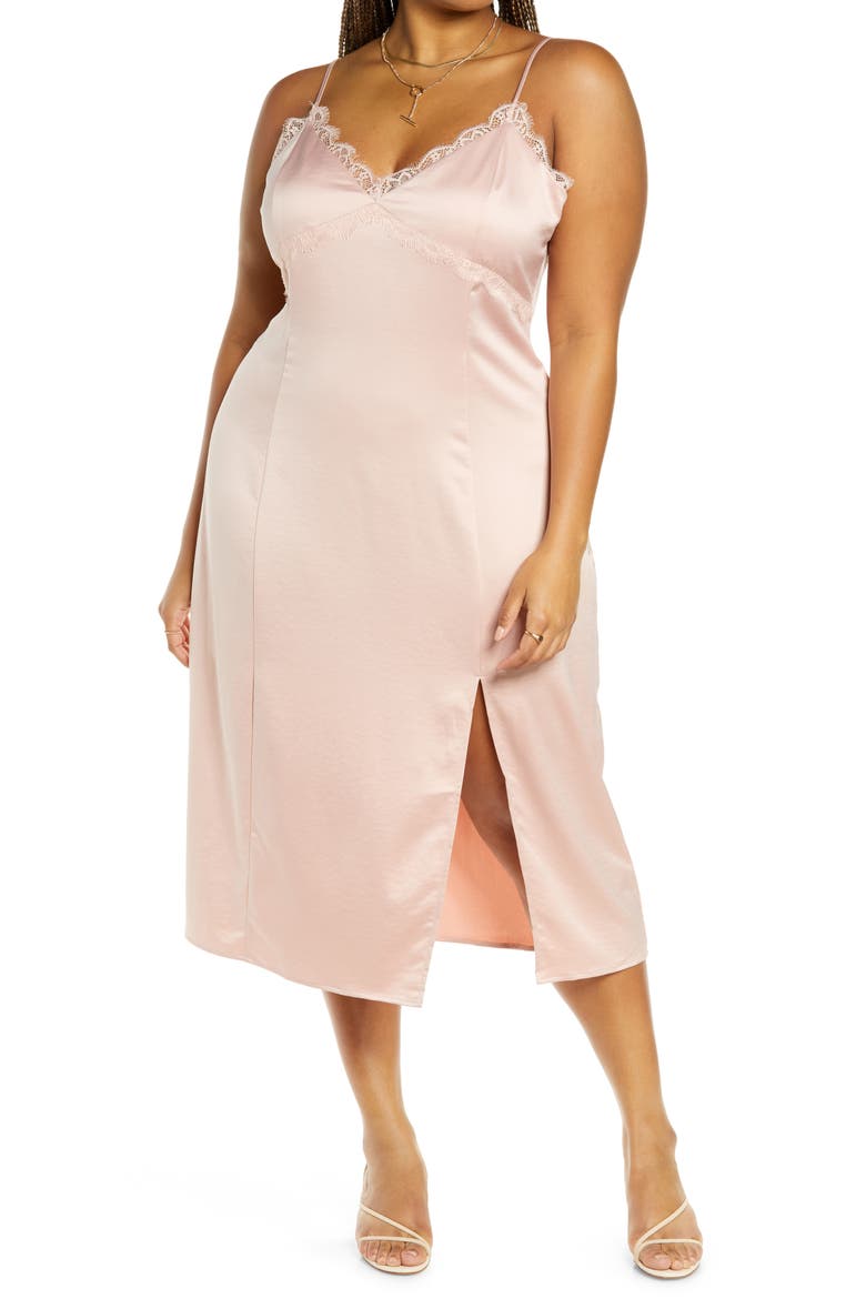 Satin Midi Slipdress, Main, color, PINK SMOKE
