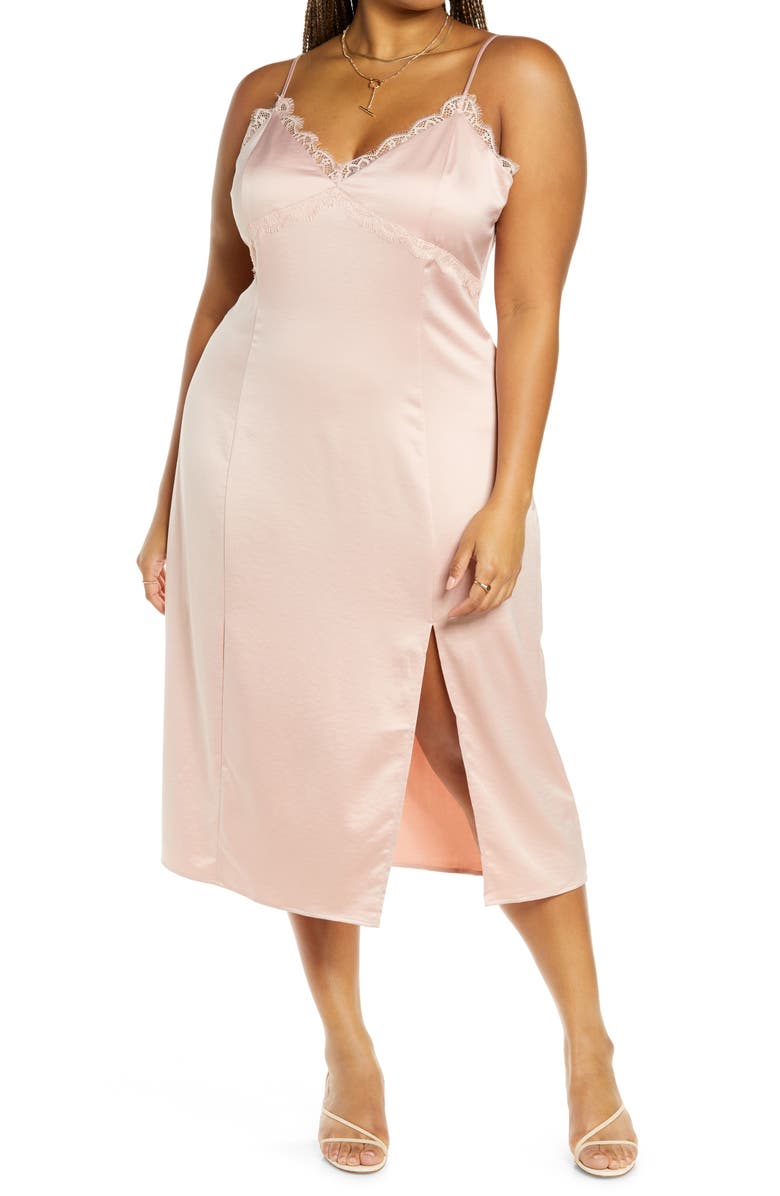 Open Edit Satin Midi Slipdress, Main, color, 