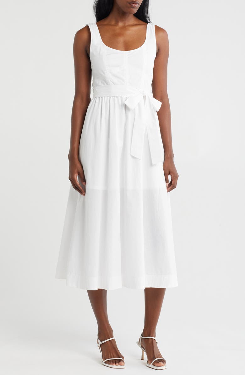 ZOE AND CLAIRE Belted A-Line Midi Dress, Main, color, White
