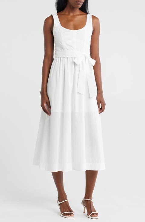 Belted A-Line Midi Dress