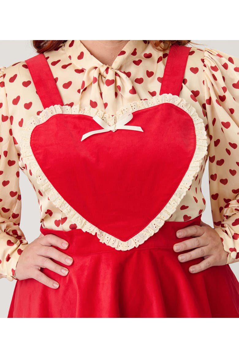 Plus Size Bib Pinafore Skirt, Alternate, color, Red Solid