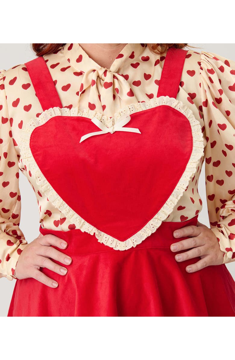 Unique Vintage Plus Size Bib Pinafore Skirt, Alternate, color, Red Solid